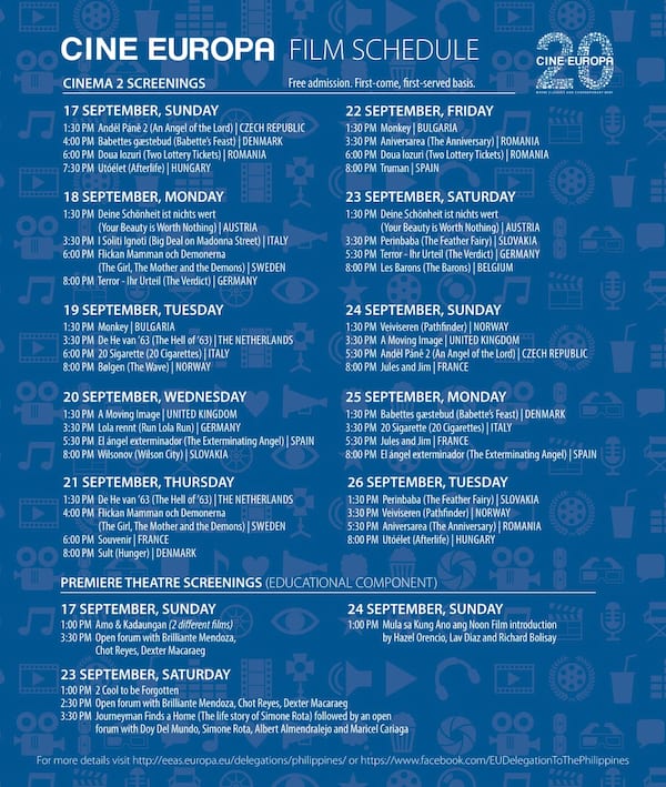 Cine Europa Film Schedule