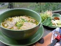 Hue Rice Noodle Soup with Beef, Fresh Greens and Bean Sprouts