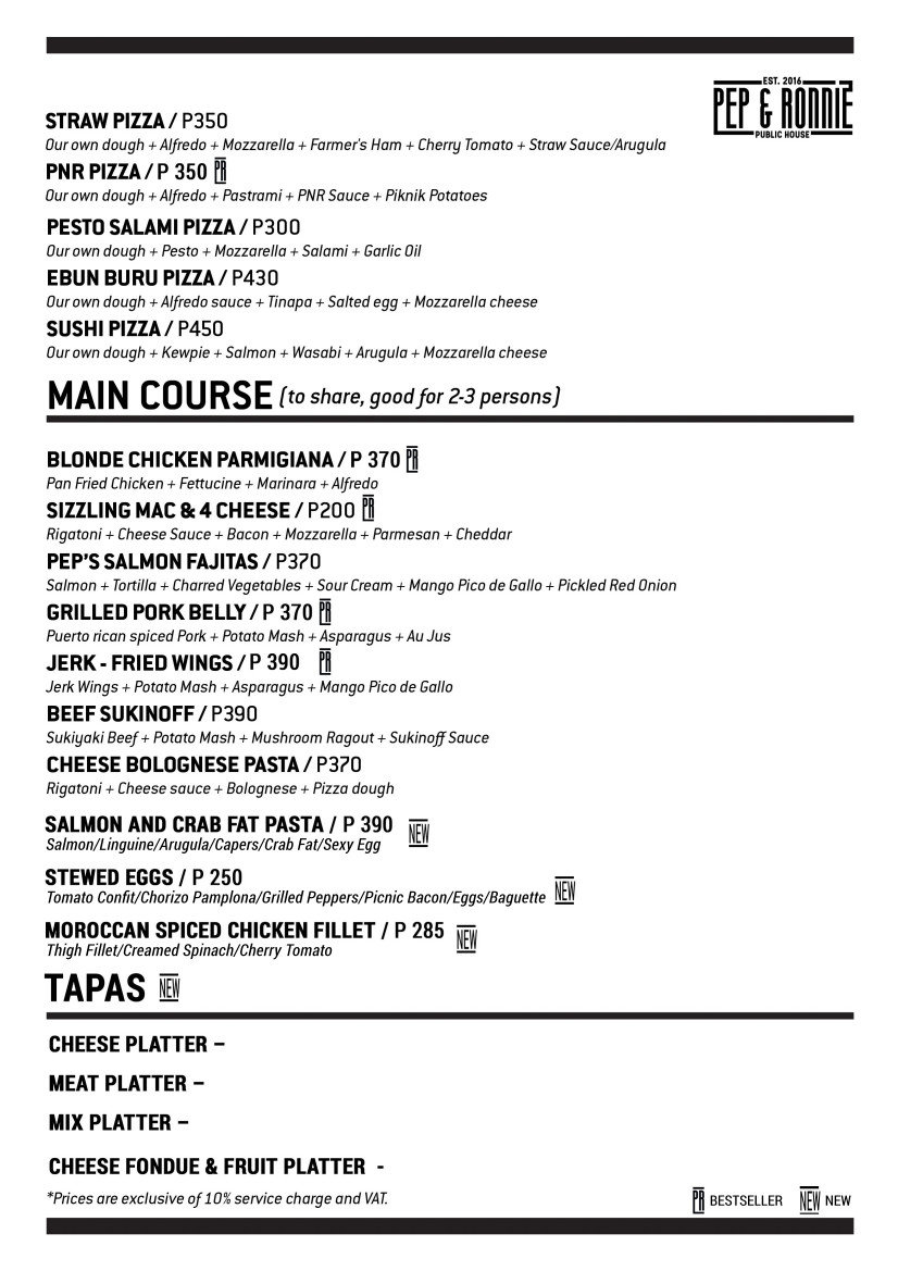 Pep & Ronnie Menu ClickTheCity Food & Drink