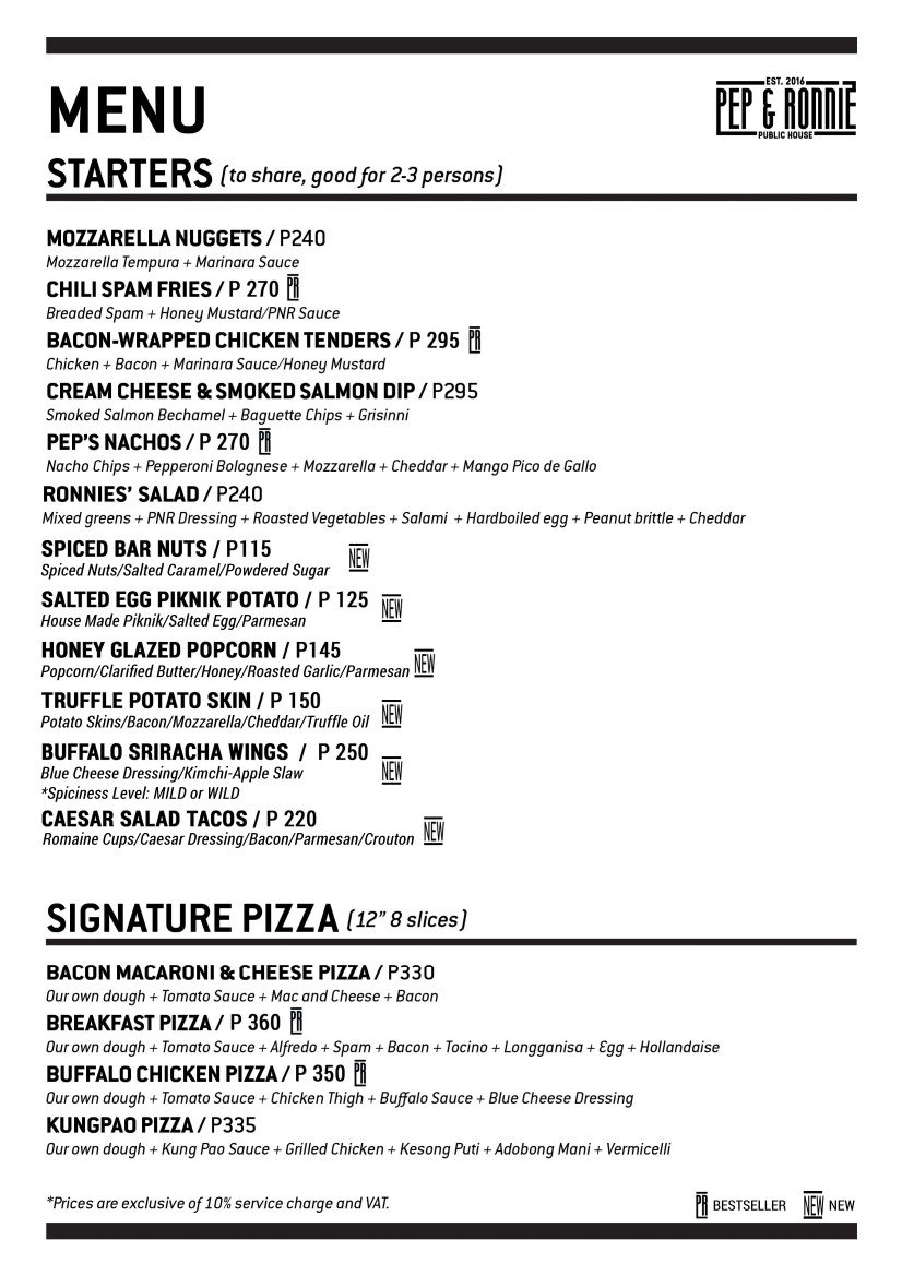 Pep & Ronnie Menu ClickTheCity Food & Drink