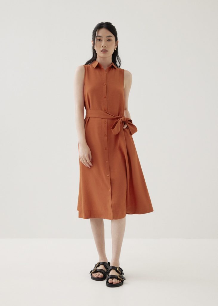 Love BonitoGraziela Collared Trapeze Midi Dress in Terracotta