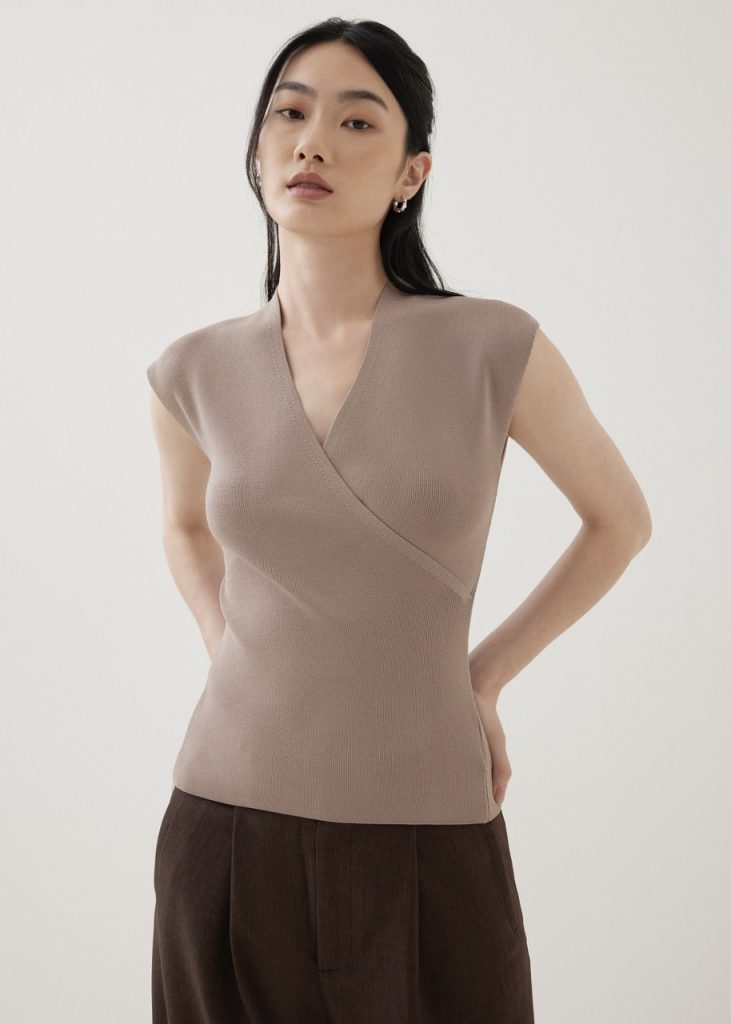 Love BonitoDebbie Knit V Neck Wrap Top in Taupe