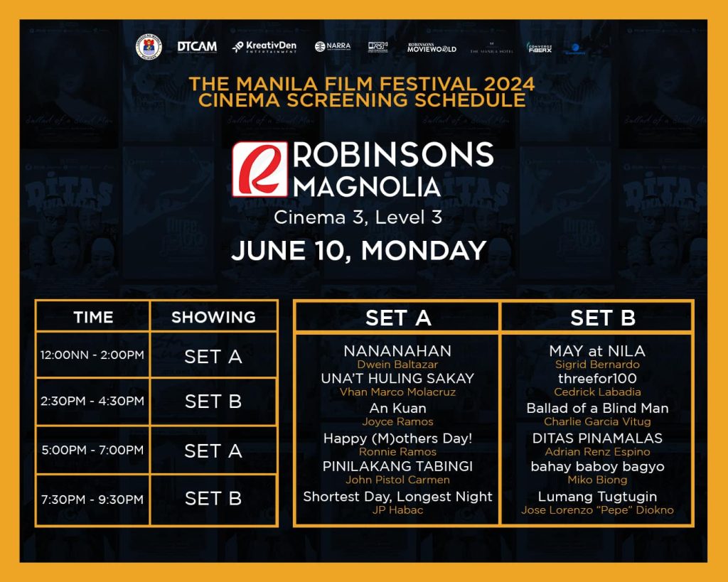 TMFF 2024 Robinsons Magnolia June 10 Showtimes