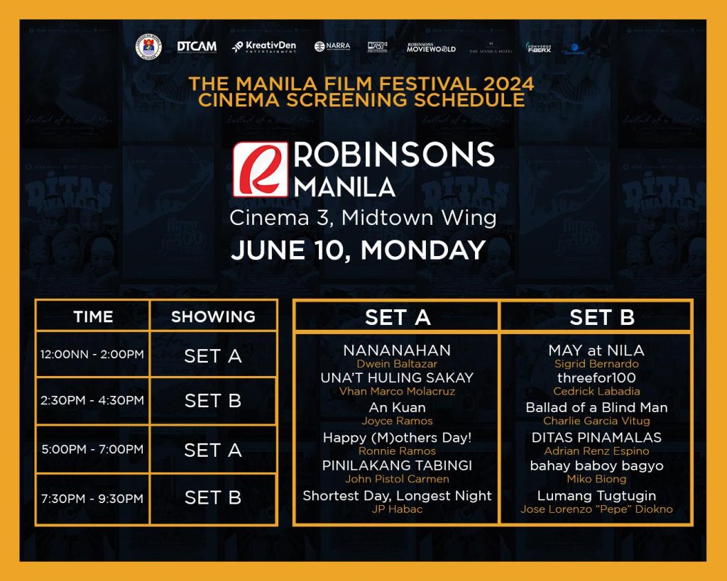 TMFF 2024 Robinsons Manila June 10 Showtimes