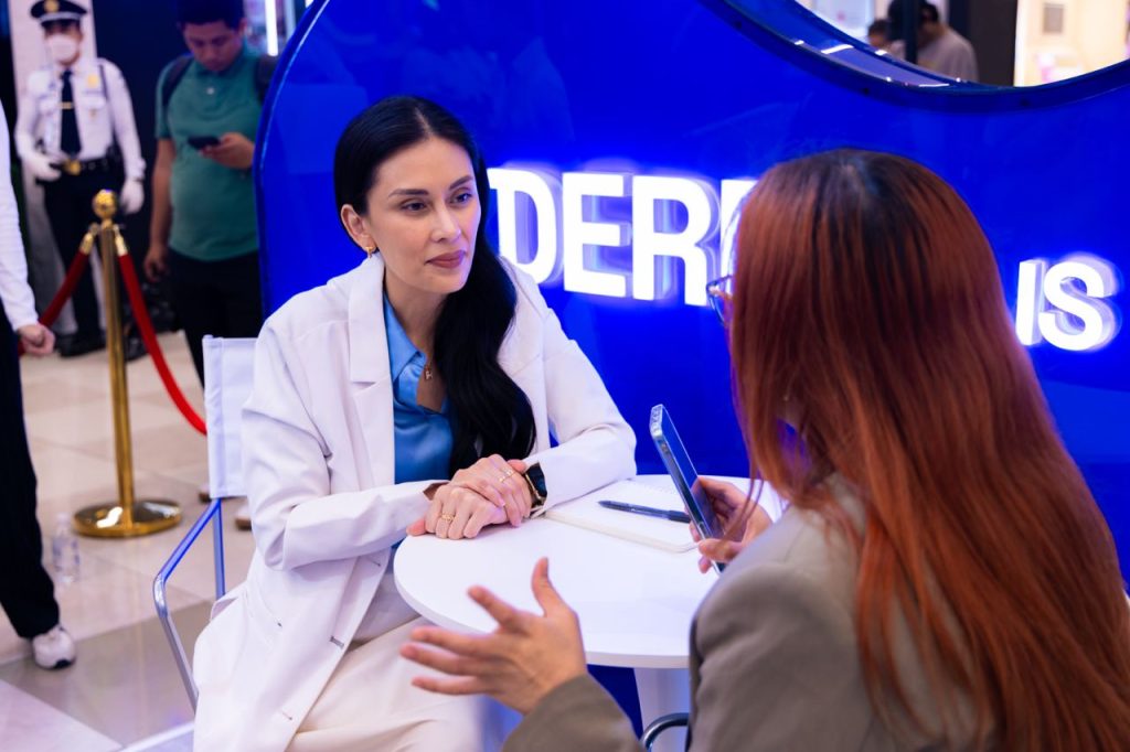 Dermatologist Dr. Gaile Robredo giving out free derma consultations during the NHSM Skin Academy Booth