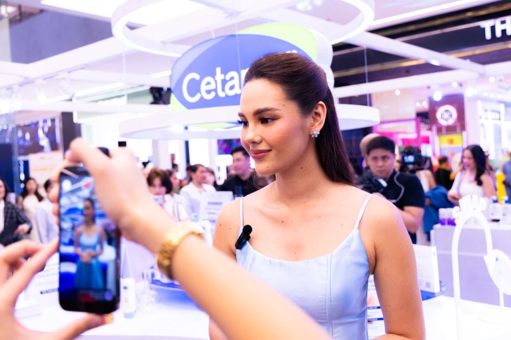 Catriona Gray addresses the guests at the National Healthy Skin Mission Skin Academy at SM Makati