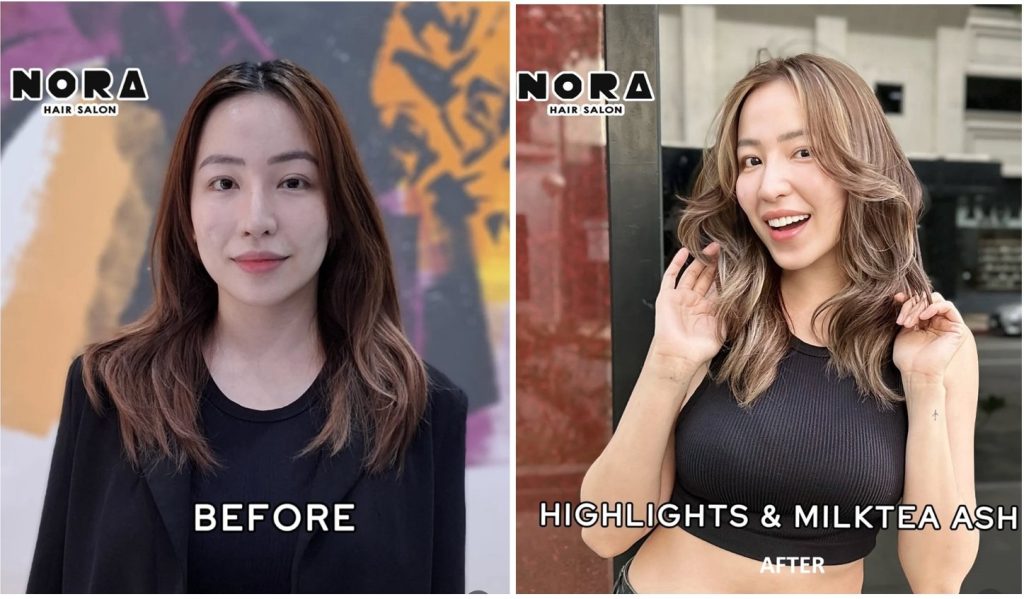Unlock Japanese Hair Perfection at Kami-Charisma-Certified NORA Hair Salon 4 Nora Japanese Hair Salon before and after Higlights and Milktea Ash 1