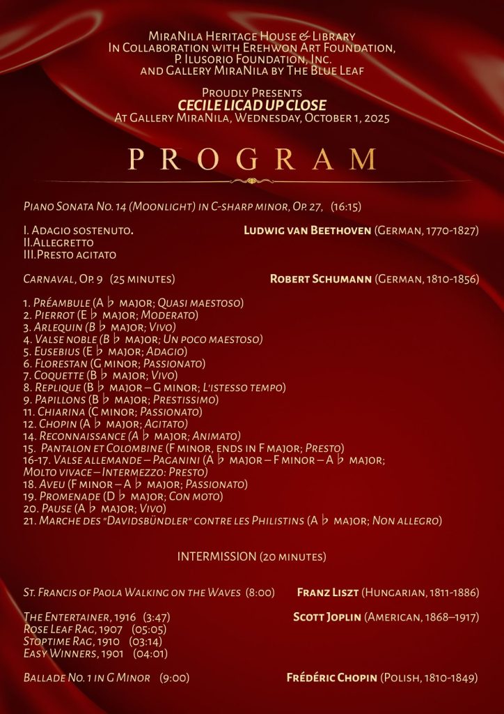 Up Close with Cecile Licad at Gallery Miranila this October 1 2 Program Cecile Licad Up Close