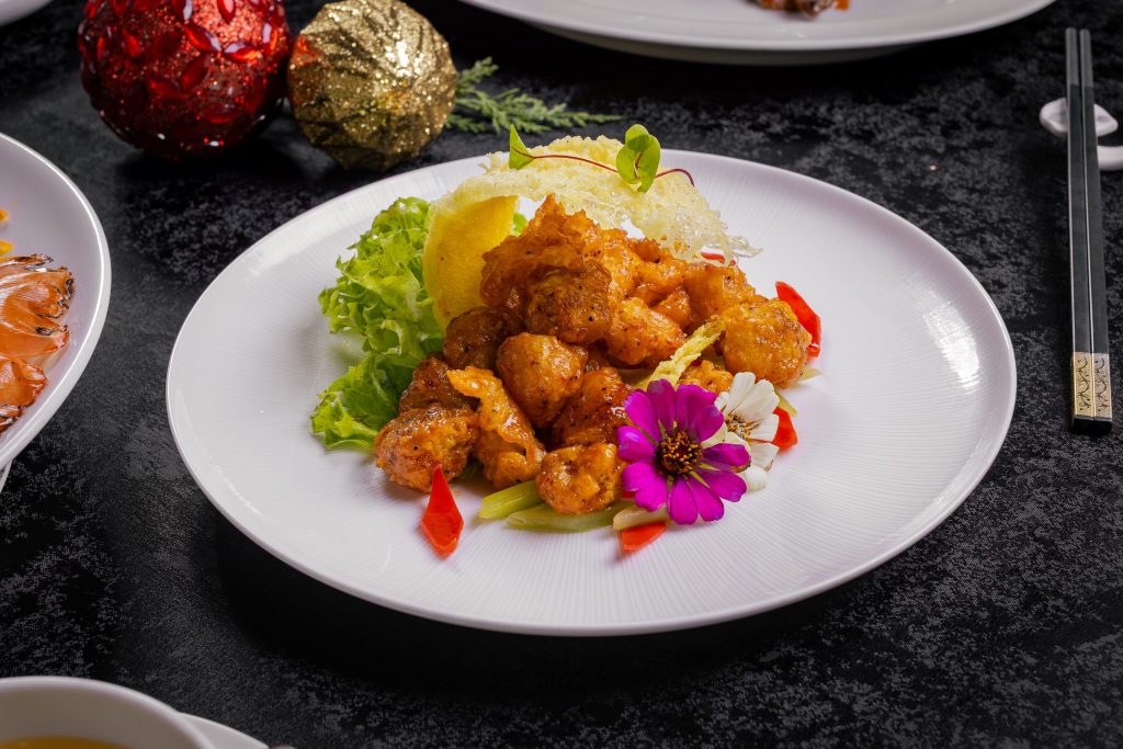 1. Crystal Dragon Sea Scallops Tossed with Celery Heart in pepper truffle sauce