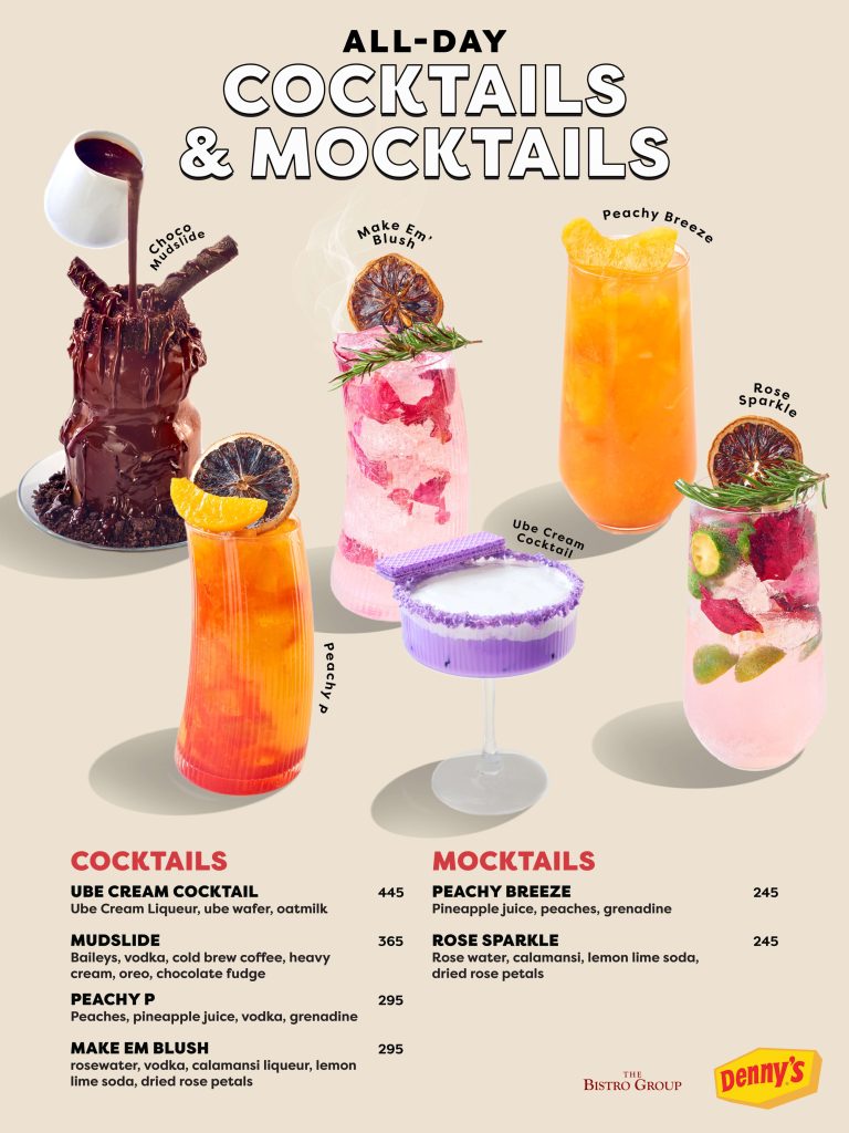 Denny’s Unveils Its First-Ever All-Day Cocktails & Mocktails Happy Hour is always on 24/7 2 DENNYS All Day Cocktails Menu 18x24 with logo 1 1