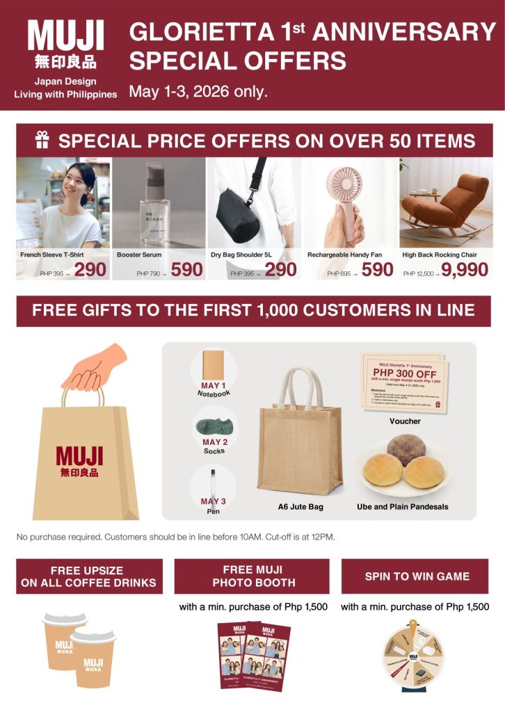 MUJI Glorietta 1st Anniversary Special Offers May 1 3