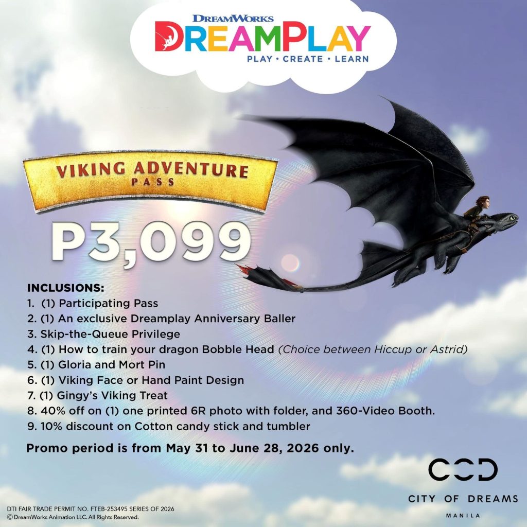 DreamPlay Celebrates 11th Anniversary with How to Train Your Dragon Themed Viking Adventure 3 4. DreamPlays Viking Adventure Pass package inclusions