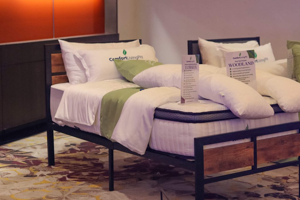 Premium signature steel bed frame with headboard series woodland premium ultralux hybrid spring mattress