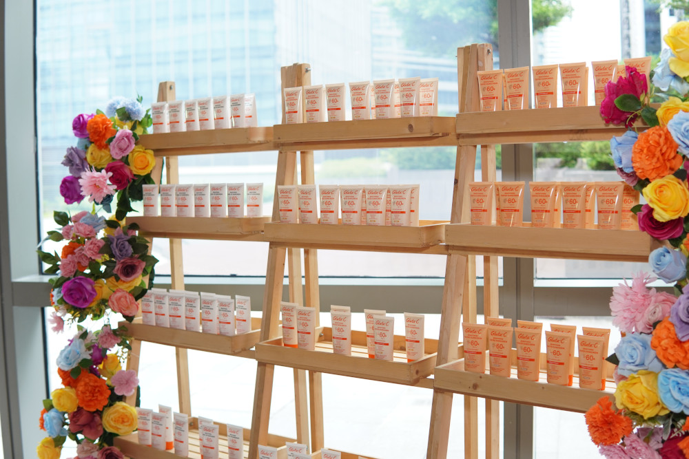 gluta c sunscreen product display shelf