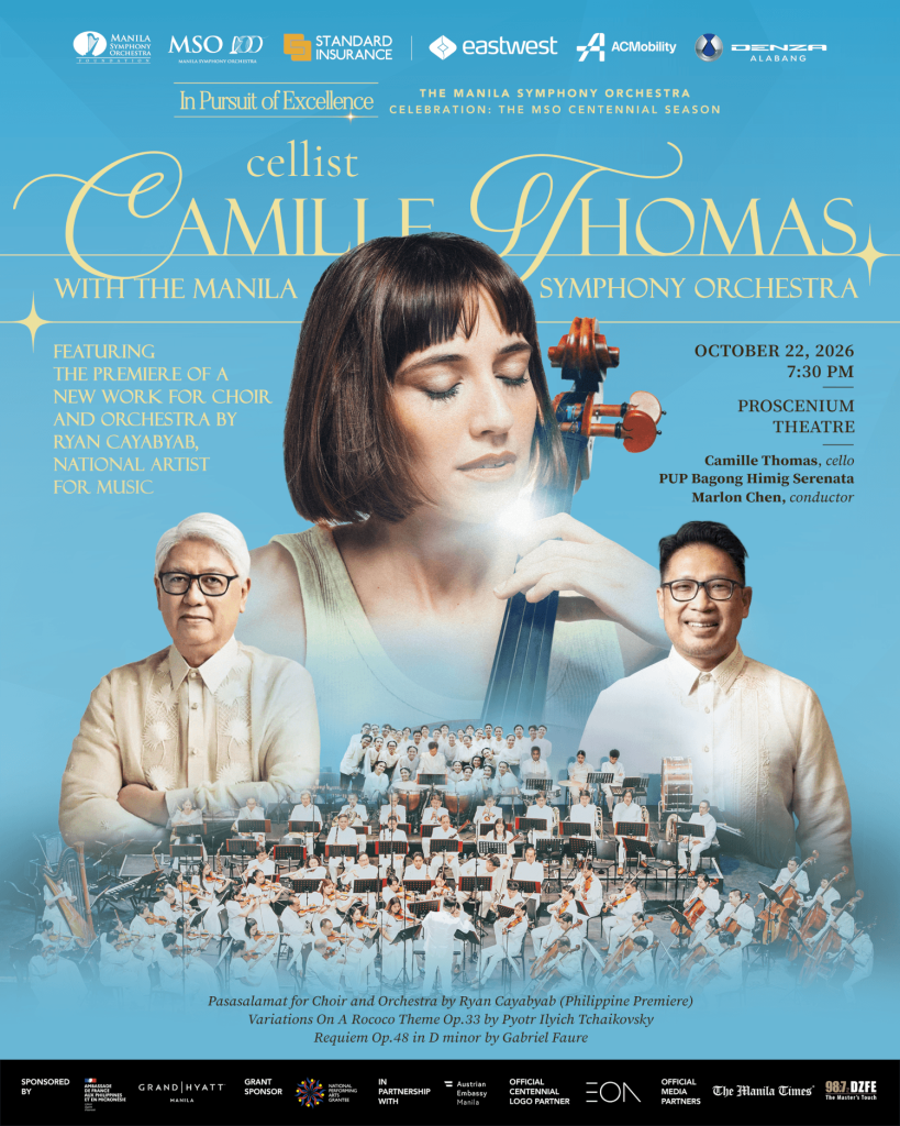 Camille Thomas Joins Cayabyab and Almario for MSO Centennial Concert V 1 2 Concert V Cellist Camille Thomas with The MSO KV Sept 25